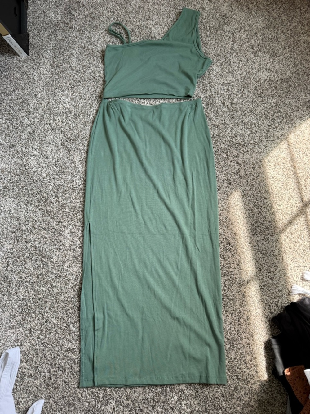 One-Shoulder Olive Green Maxi Dress with Side Slit